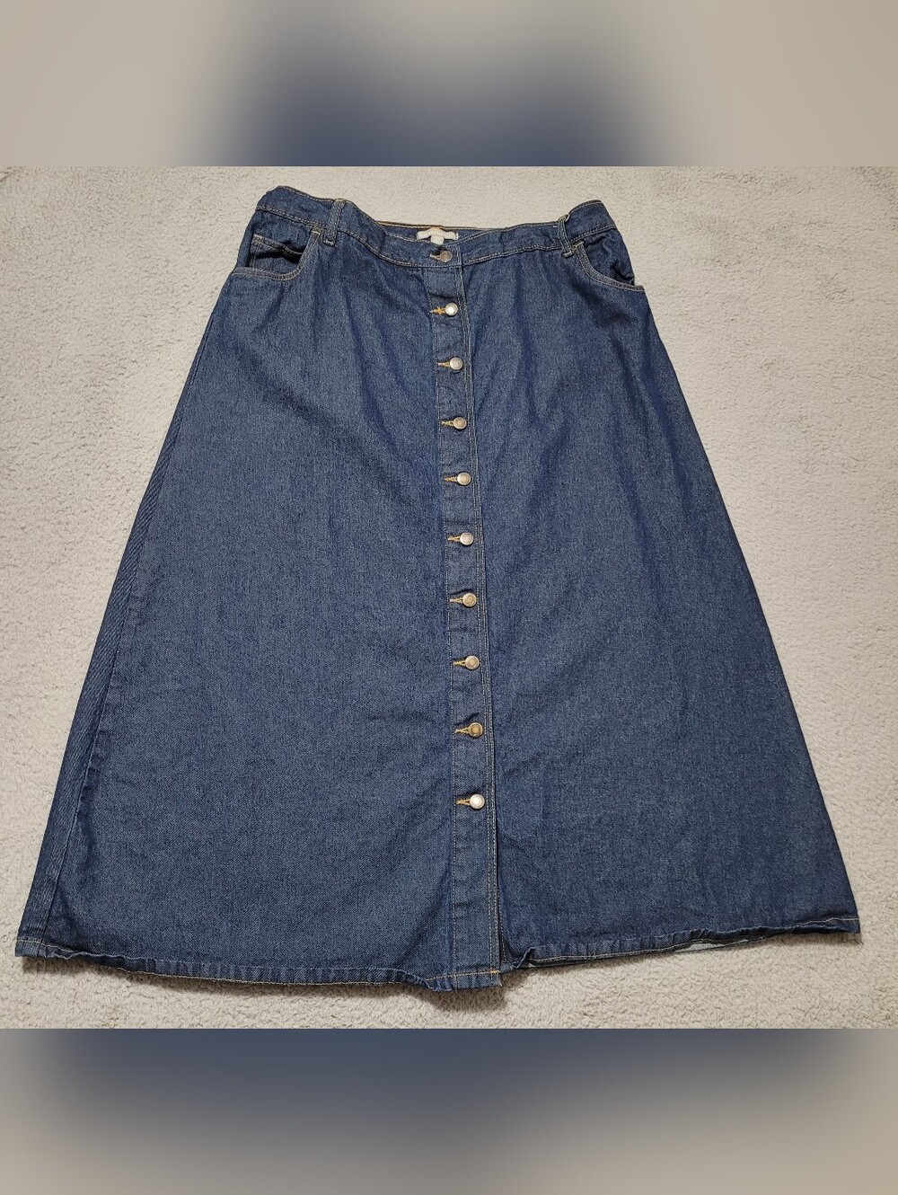 Woman Within Button Up Jean Skirt with Elastic Waist 18W